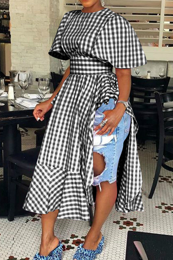 

Lovely Casual Plaid Print Black Plus Size Blouse
