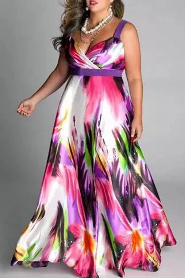 

Lovely Casual Print Multicolor Maxi Plus Size Dress, Multi