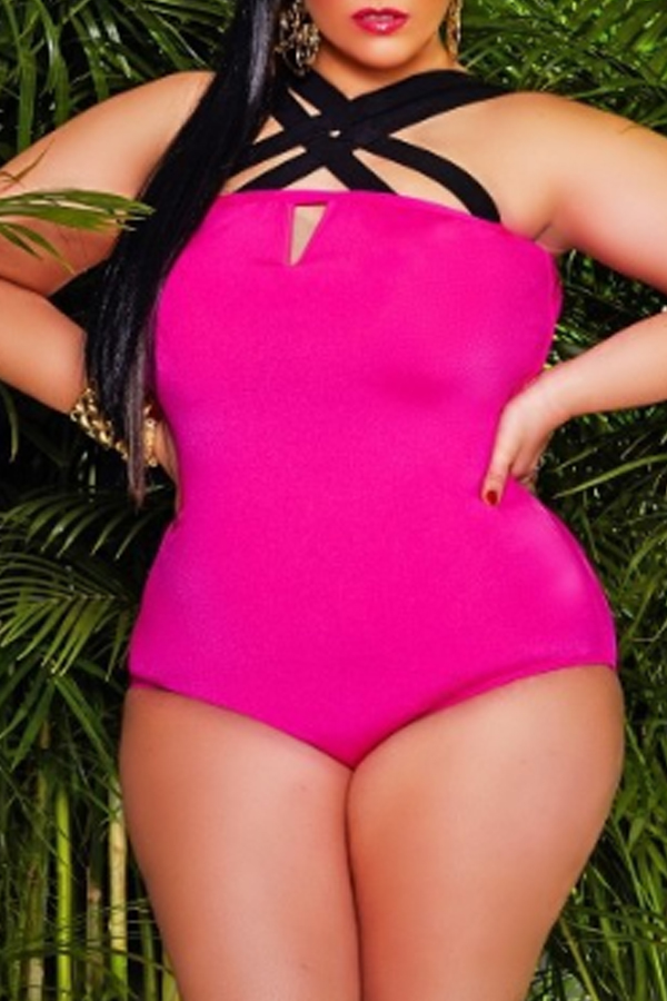 

Lovely Hollow-out Rose Red Plus Size One-piece Swimsuit
