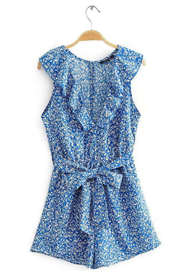 

Lovely Bohemian Floral Print Blue One-piece Romper