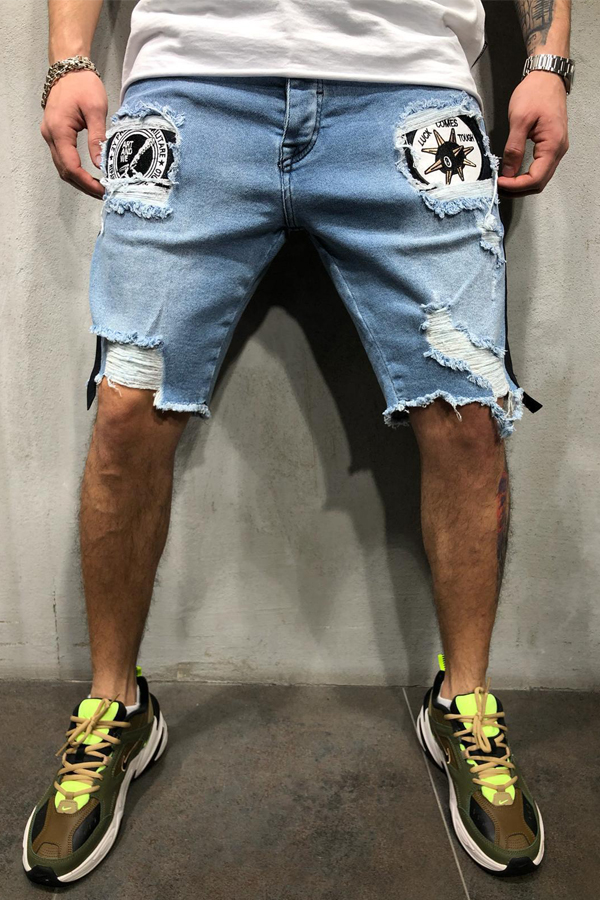 

Lovely Casual Patchwork Baby Blue Shorts
