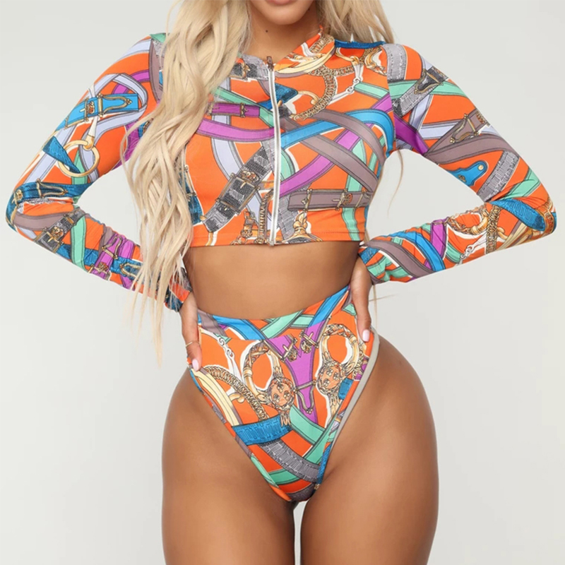 

Lovely Zipper Print Croci Two-piece Swimsuit