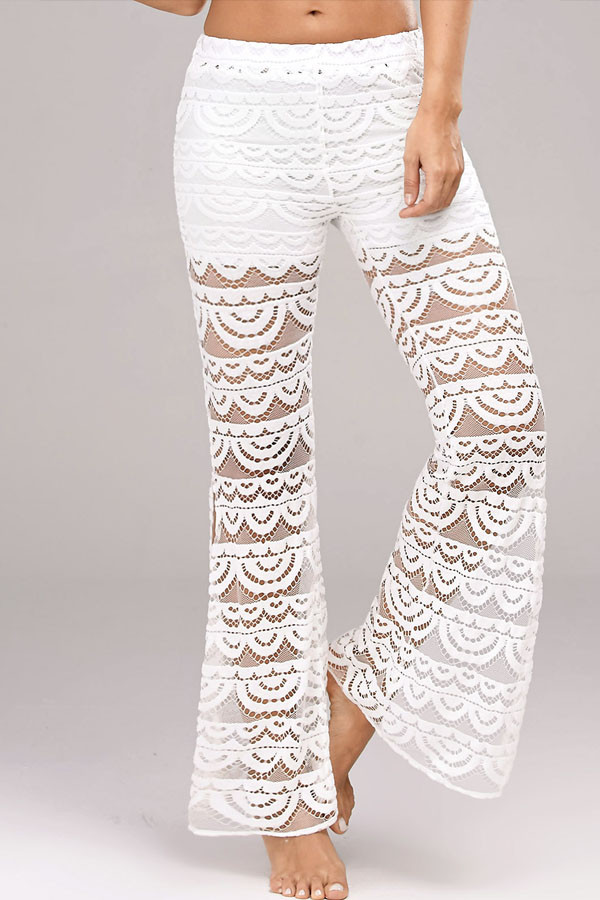 

Lovely Chic Patchwork See-through White Pants