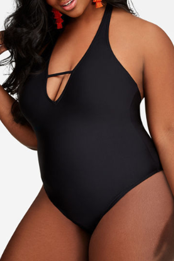 

Lovely Plus Size Hollow-out Black One-piece Swimsuit