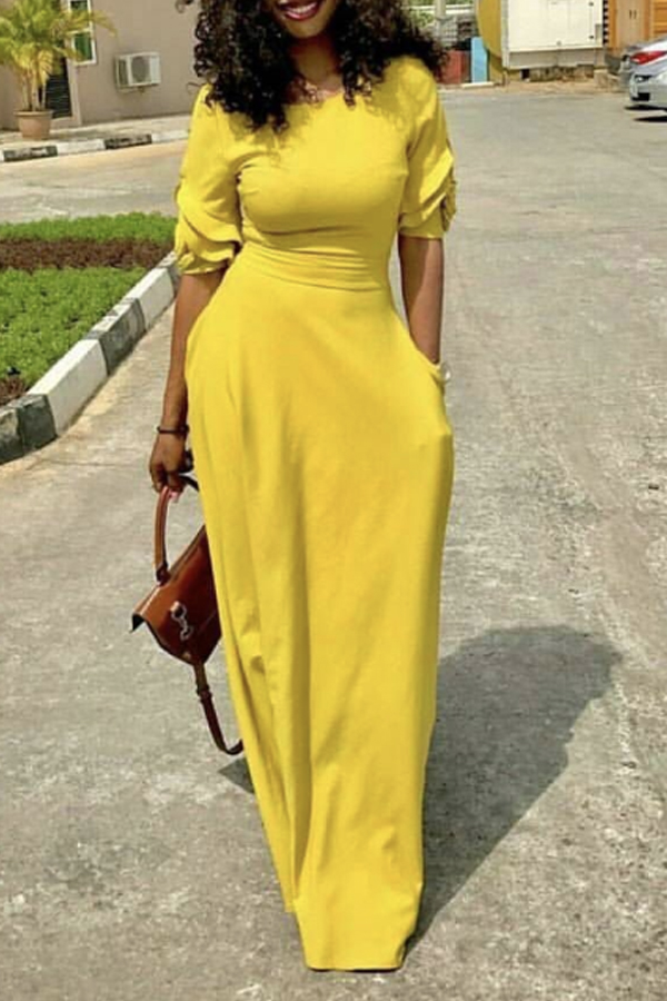 

Lovely Leisure Basic Yellow Maxi Dress