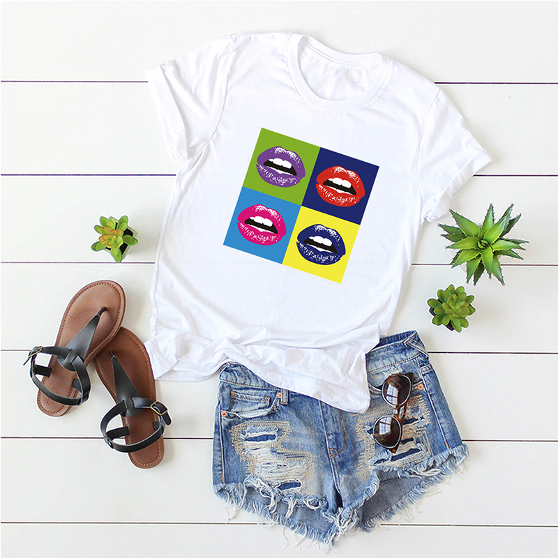 

Lovely Casual Lip Print White T-shirt