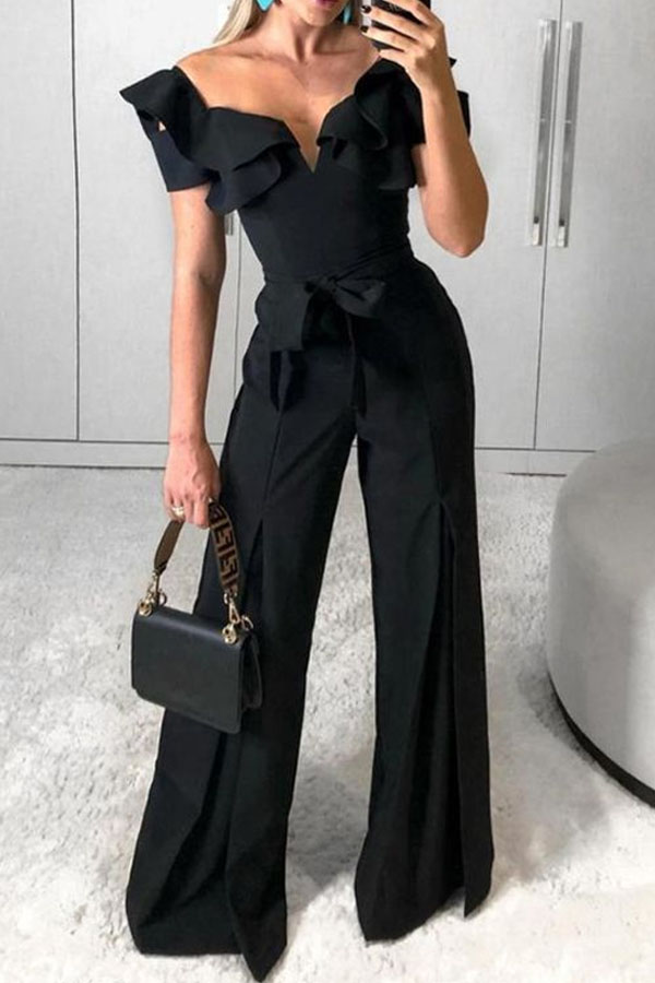 

Lovely Trendy V Neck Loose Black One-piece Jumpsuit