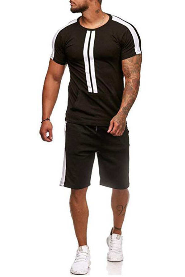 

Lovely Sportswear Striped Black Two-piece Shorts Set