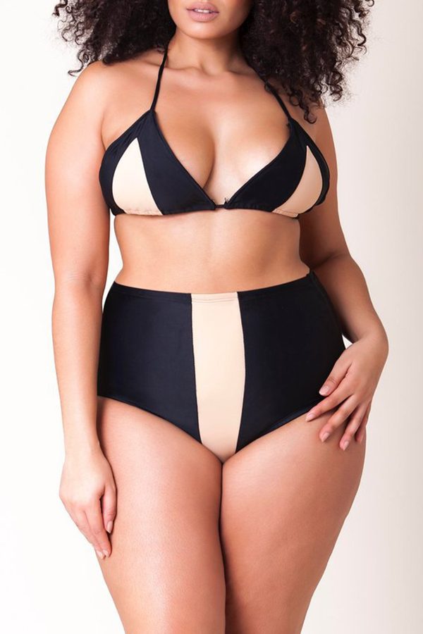 

Lovely Patchwork Basic Apricot Plus Size Two-piece Swimsuit