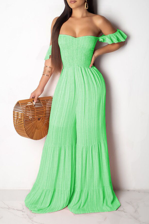

Lovely Stylish Flounce Desogn Loose Green One-piece Jumpsuit