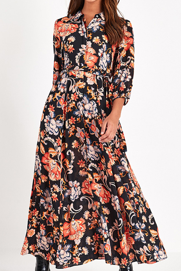 

Lovely Chic Floral Print Black Ankle Length Dress