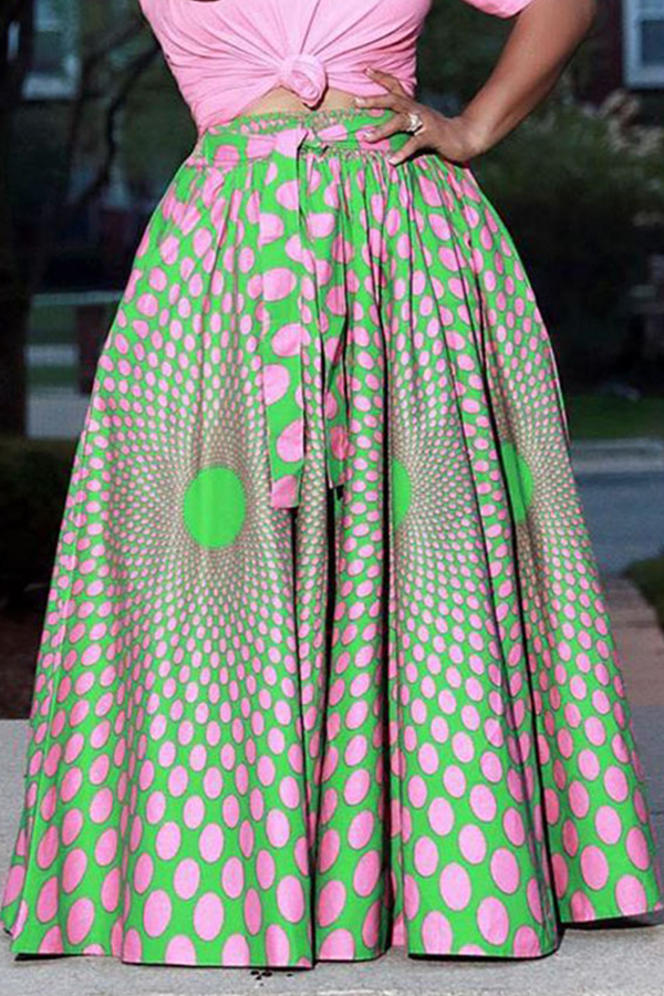

Lovely Sweet Print Loose Green Skirt