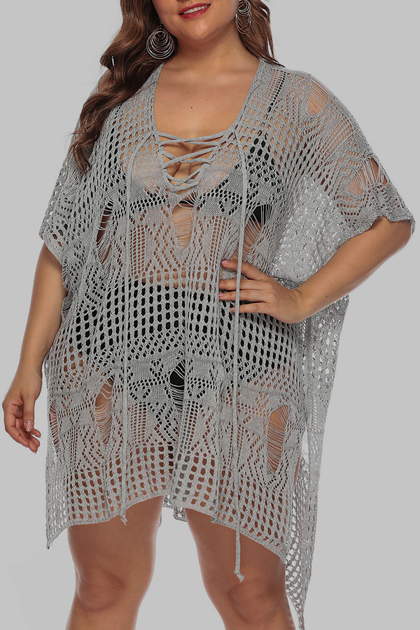 

Lovely Chic Hollow-out Plus Size Beach Dress, Grey