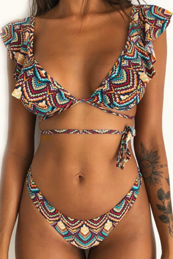

Lovely Flounce Striped Multicolor Two-piece Swimsuit, Multicolor mstn