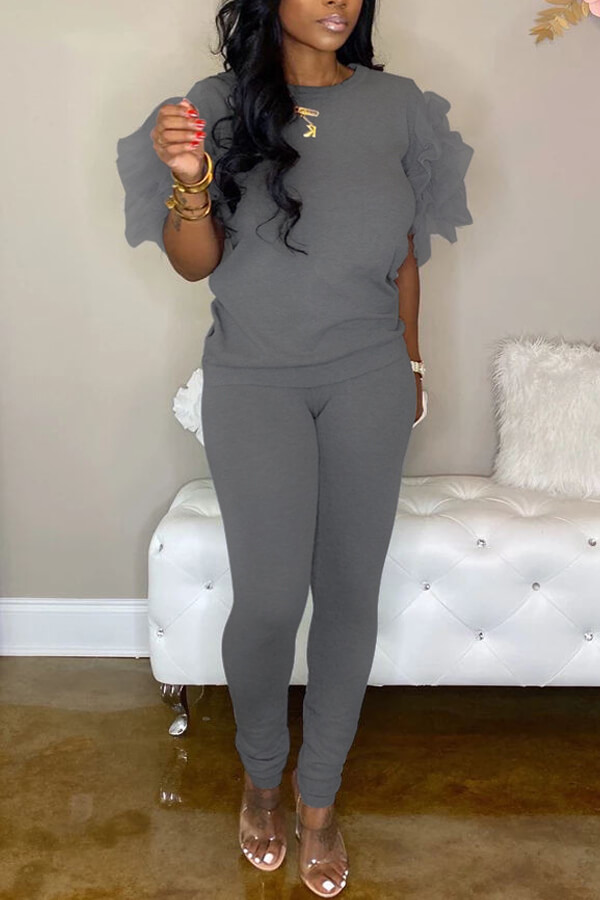 

Lovely Casual Basic Grey Two-piece Pants Set
