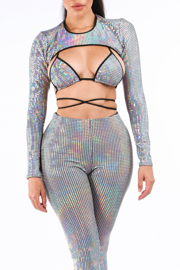 

Lovely Sexy Hollow-out Silver Two-piece Pants Set
