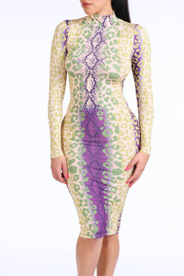 

Lovely Chic Print Skinyy Multicolor Knee Length Dress, Multi