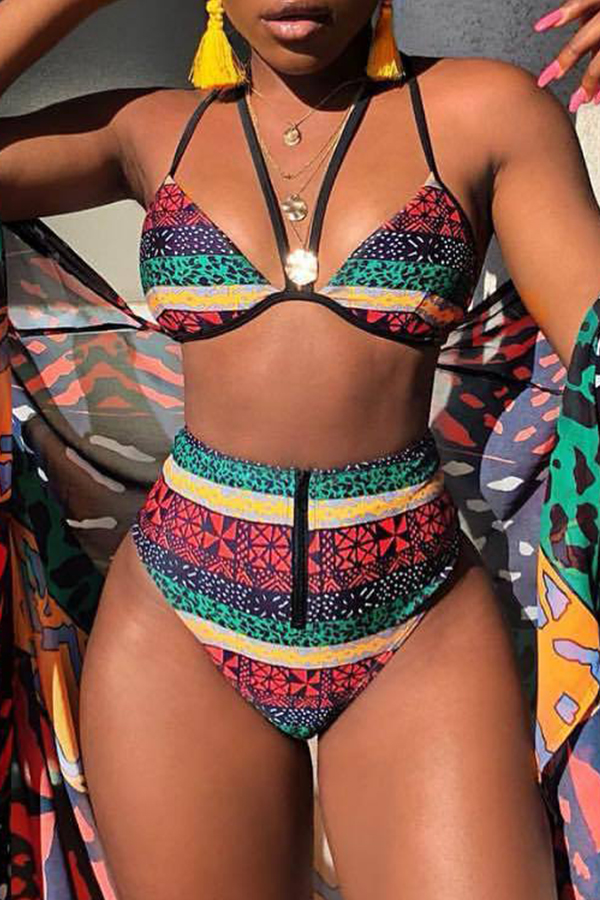 

Lovely Print Multicolor Two-piece Swimsuit, Multi