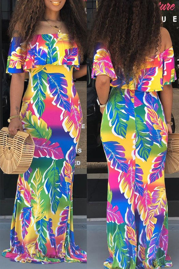 

Lovely Leisure Flounce Design Multicolor Maxi Dress, Multi