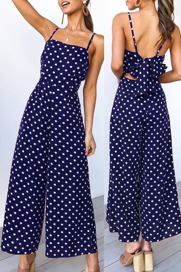 

Lovely Bohemian Dot Print Blue One-piece Jumpsuit