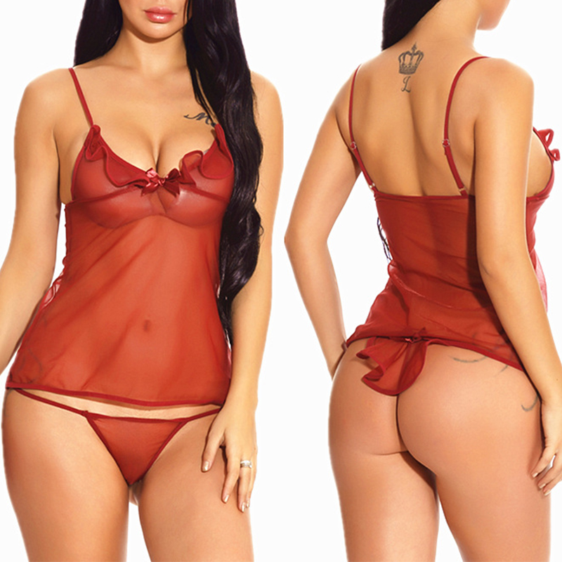 

Lovely Sexy See-through Wine Red Babydolls