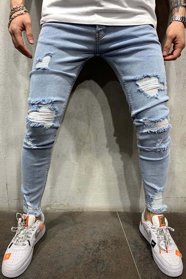 

Lovely Casual Hollow-out Baby Blue Jeans