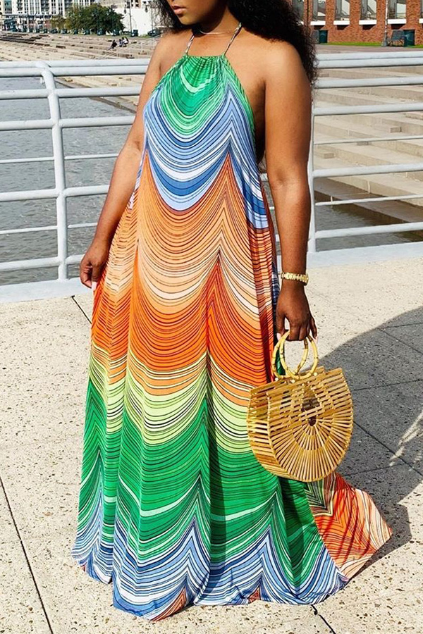 Lovely Casual Print Loose Multicolor Maxi Dress_Dress_Dresses ...