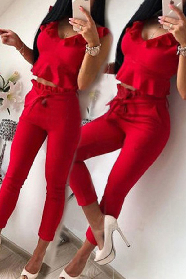 

Lovely Chic Basic Red Two-piece Pants Set