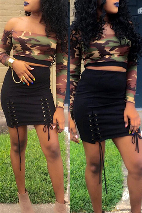 

Lovely Chic Camo Print Two-piece Skirt Set