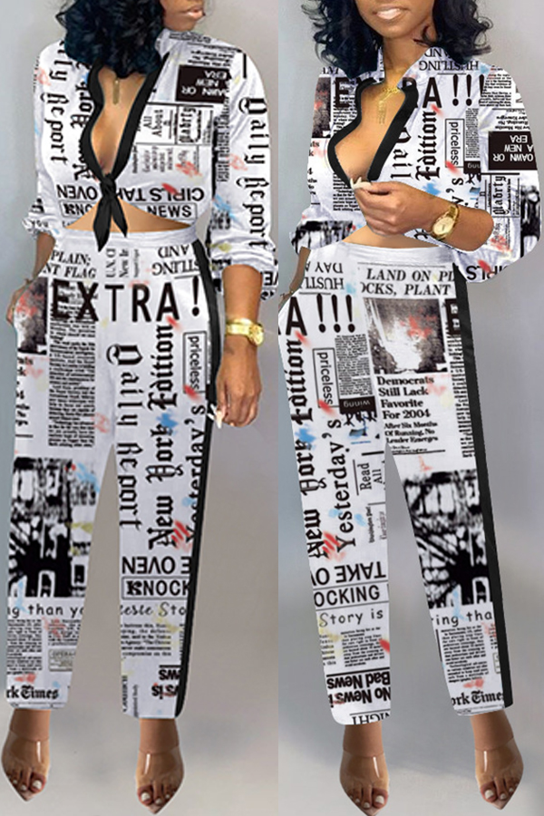 

Lovely Leisure Print White Two-piece Pants Set