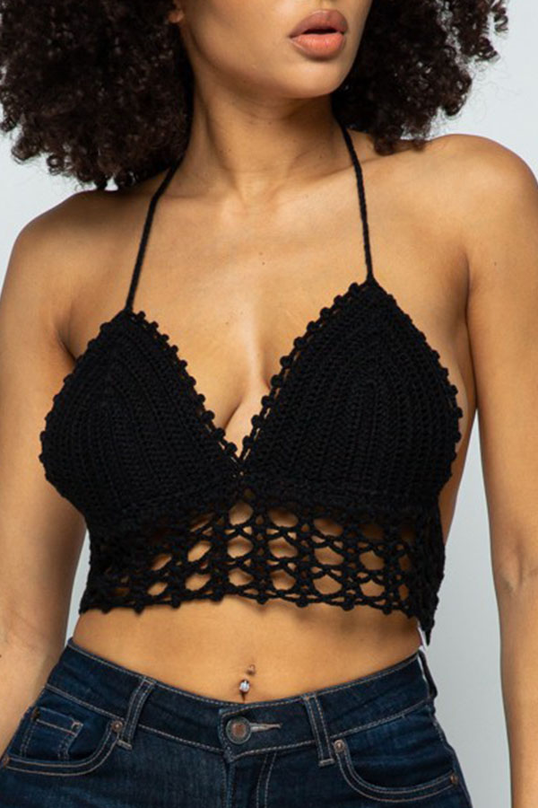 

Lovely Bohemian Hollow-out Black Camisole