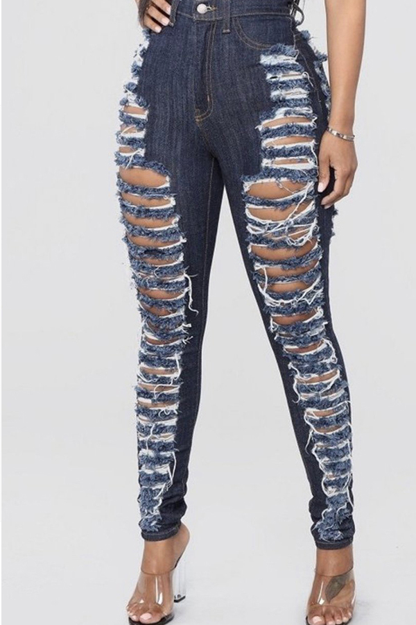 

Lovely Casual Hollow-out Blue Jeans