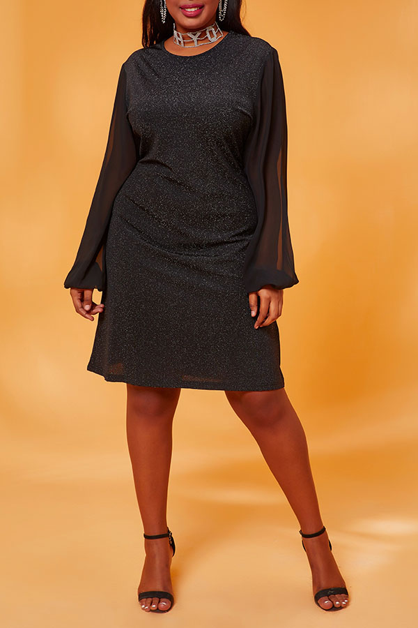 

Lovely Casual Lace Black Plus Size Mini Dress