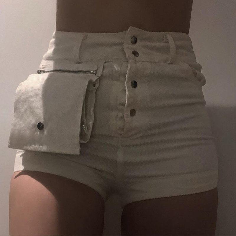 

Lovely Casual Button Design White Shorts