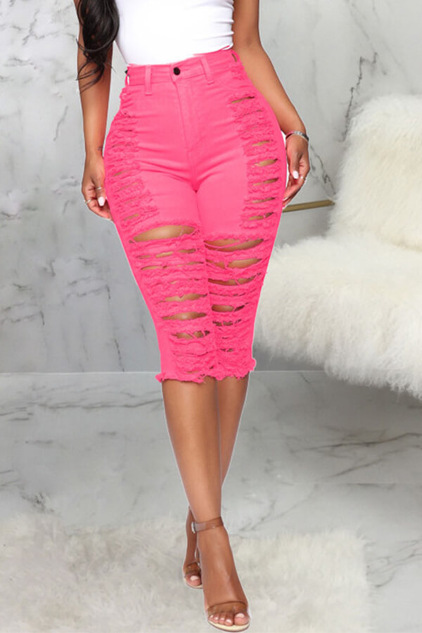 

Lovely Casual Hollow-out Pink Shorts