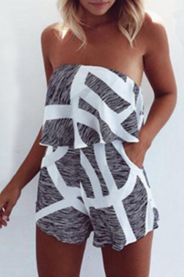 

Lovely Casual Dew Shoulder Grey One-piece Romper