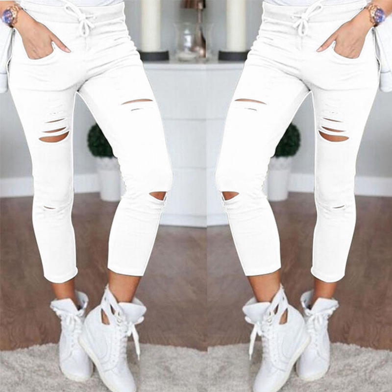 

Lovely Casual Hollow-out Skinny White Pants