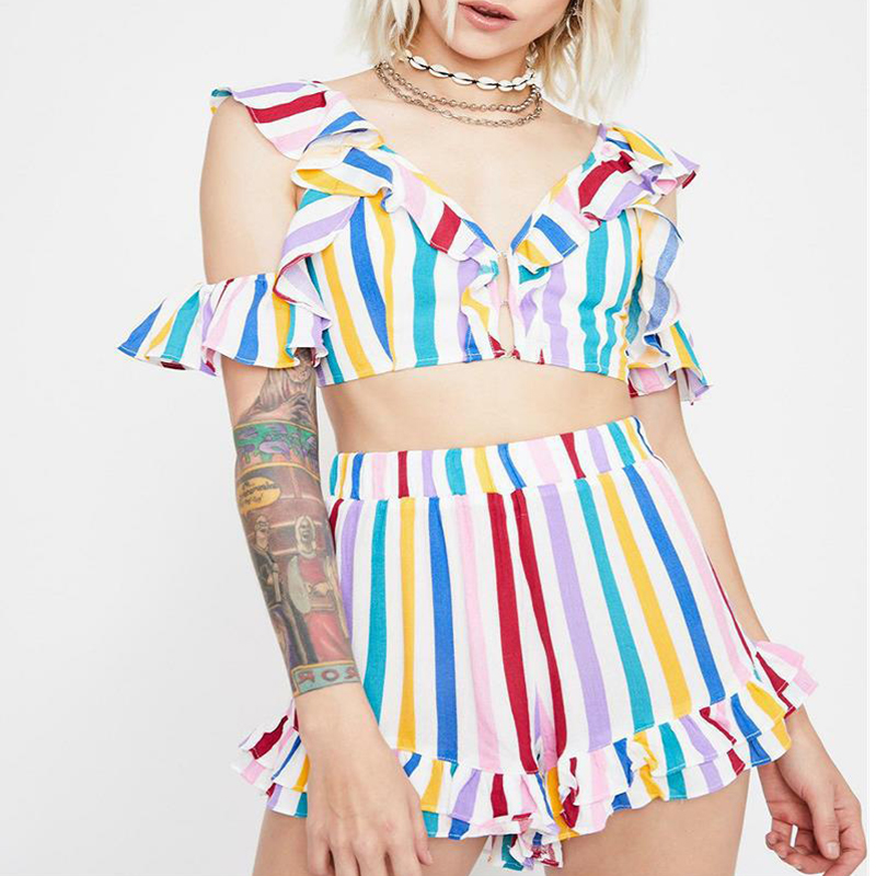 

Lovely Chic Striped Multicolor Two-piece Shorts Set, Multi