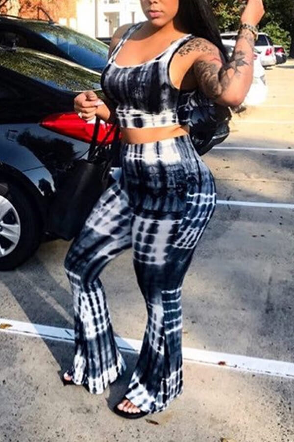

Lovely Leisure Print Black Two-piece Pants Set