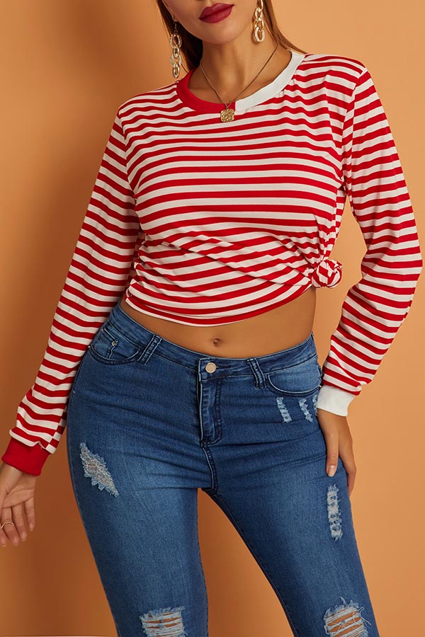 

Lovely Casual Striped Print T-shirt, Red stripe