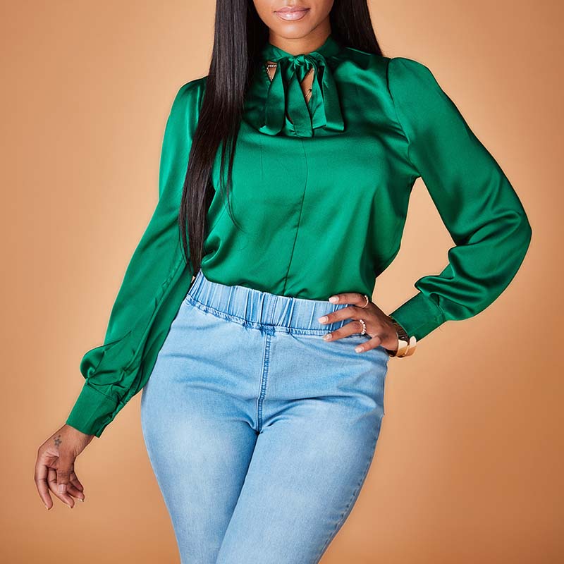

Lovely Chic Knot Design Green Blouse