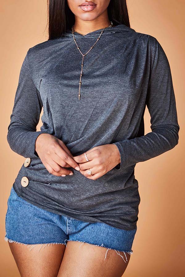 

Lovely Casual Hooded Collar Dark Grey T-shirt