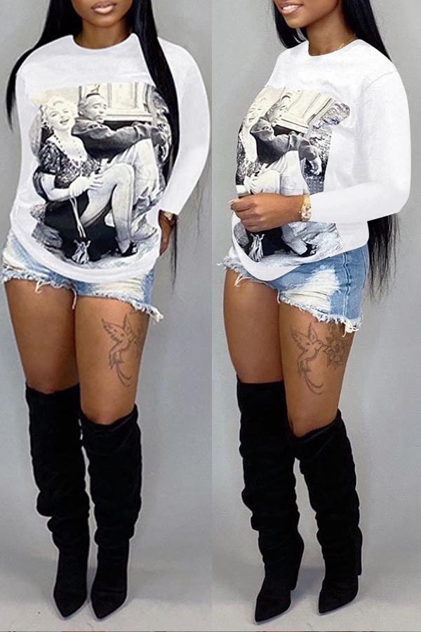 

Lovely Chic Print White T-shirt