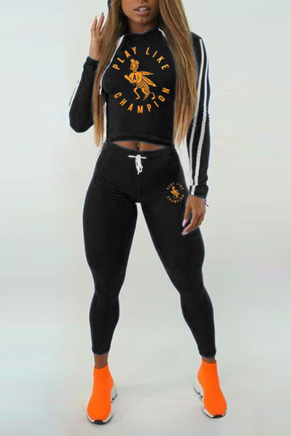 

Lovely Casual Print Black Two-piece Pants Set