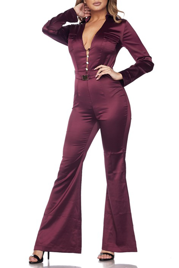 

Lovely Work V Neck Violet Deep One-piece Jumpsuit