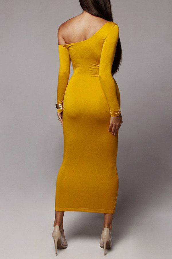 Lovely Chic Dew Shoulder Yellow Ankle Length Dress от Lovelywholesale WW