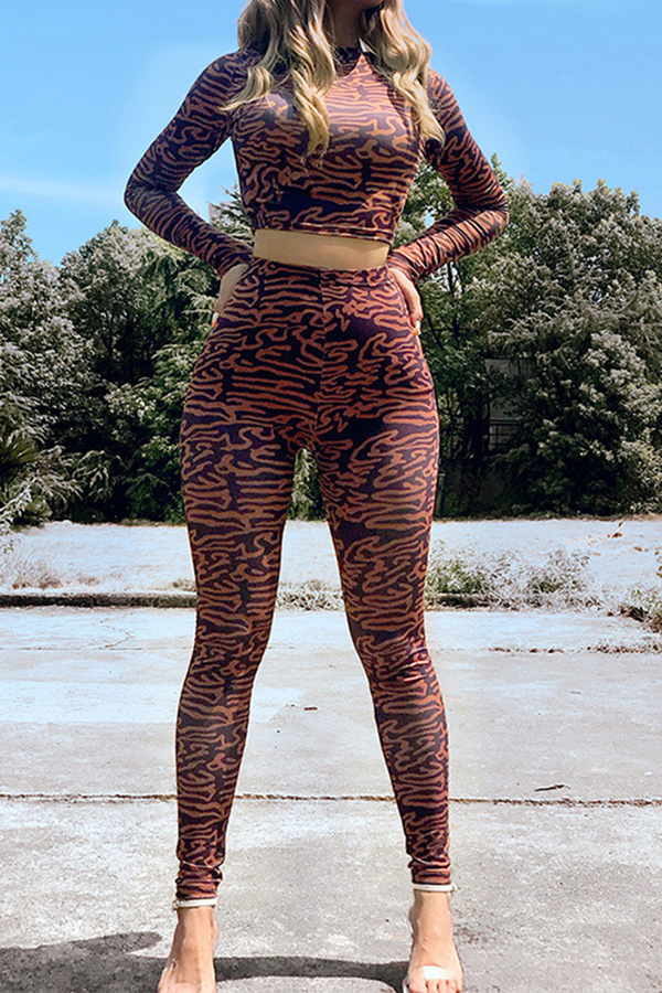 

Lovely Chic Print Skinny Purple Two-piece Pants Set
