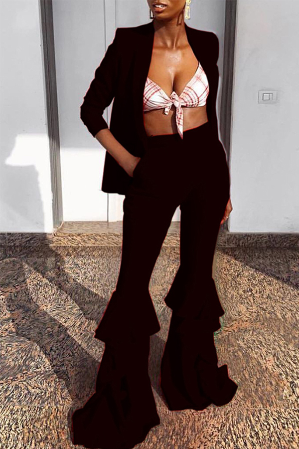 

Lovely Casual Flounce Black Two-piece Pants Set