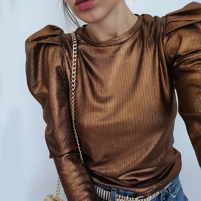 

Lovely Casual Fold Design Brown Blouse