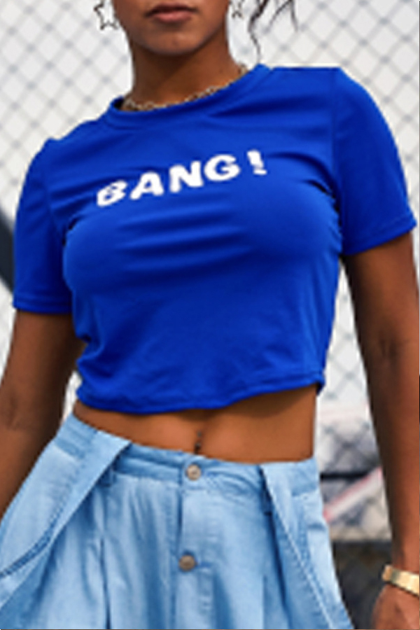 

Lovely Street Letter Print Blue T-shirt